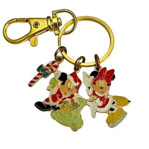 Vintage Disney Mickey & Minnie Keychain Zipper Pull Purse Bag Christmas Santa